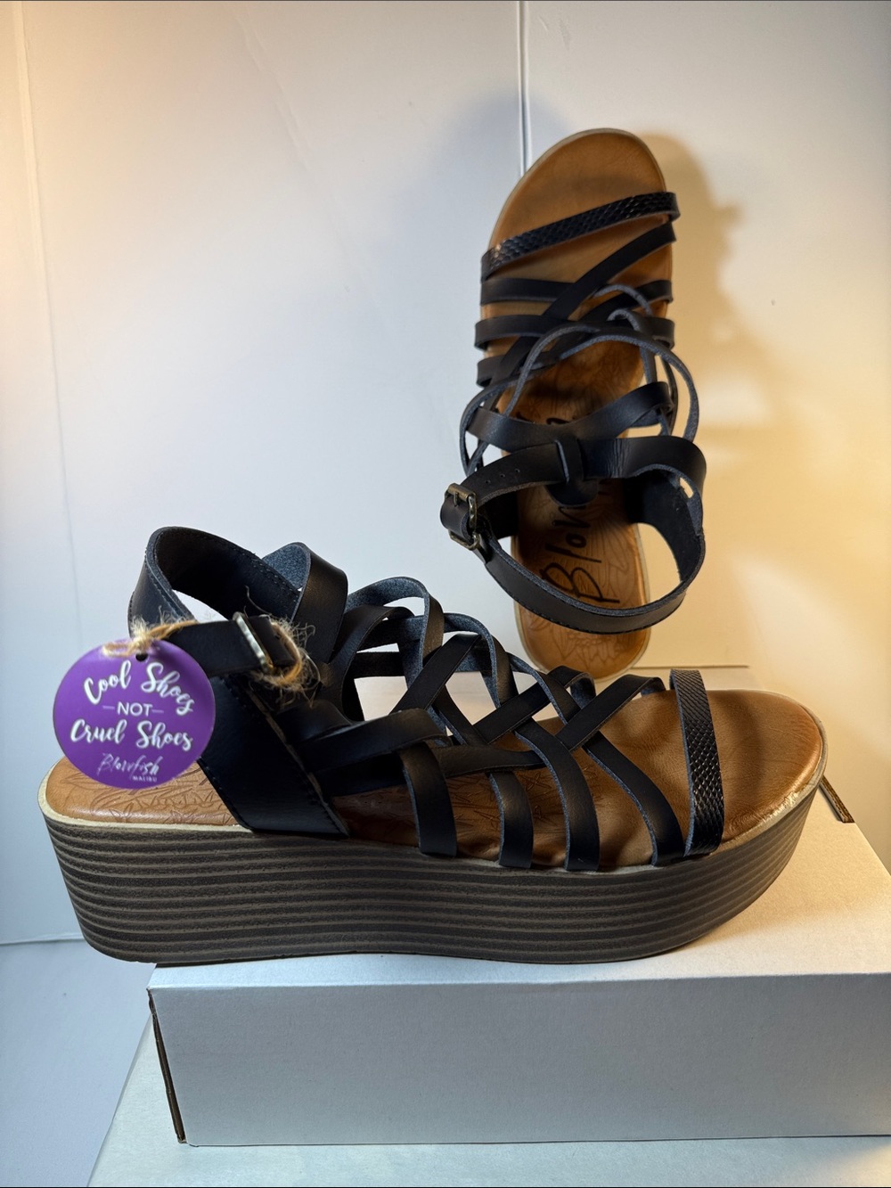Blowfish Black Strappy Wedge Sandals